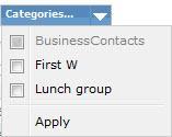 3. Click the Categories drop-down box above the list; you will see a list of all categories. 4. Choose the category you want to remove the nominated contacts from.