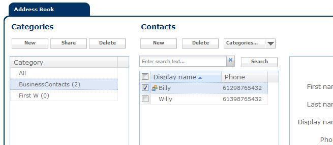 3. To see all contacts in a category click on the relevant category. A list of filtered contacts will now appear relevant to that category, with the first in the list highlighted. 5.