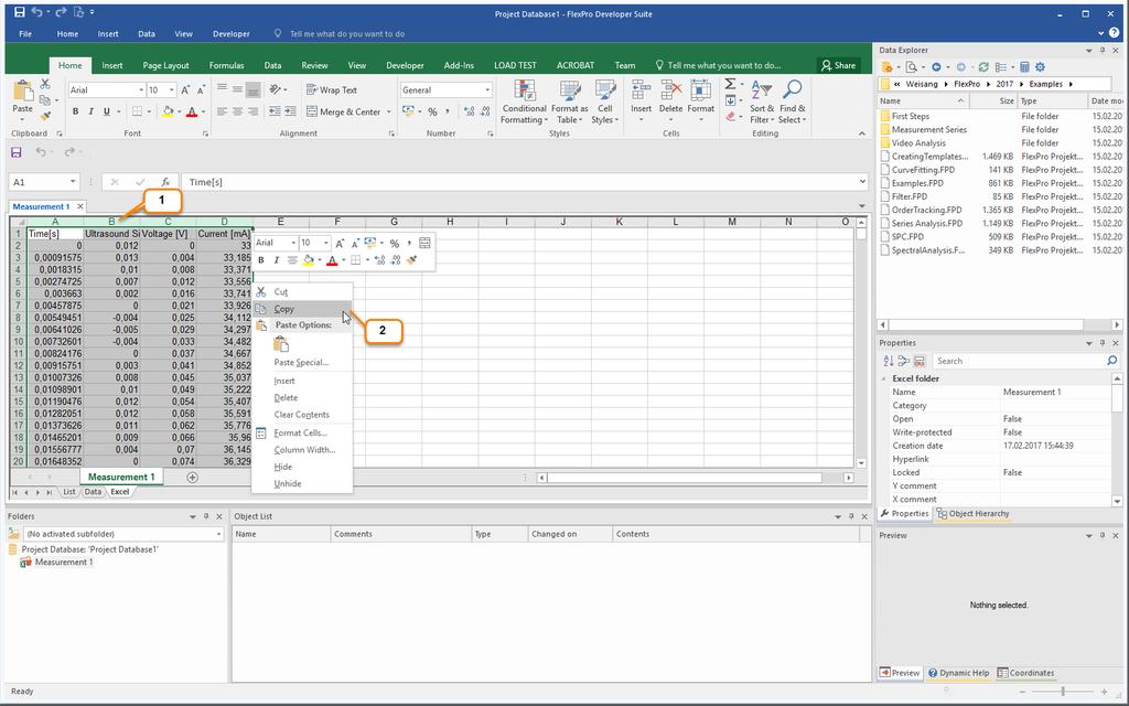 Right-click with your mouse on the highlighted area in the Excel workbook and select Copy [2].
