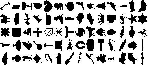 Figure 8: Articulate shape database. This dataset contains 40 images from 8 objects with articulation. Each column contains five images from the same object.