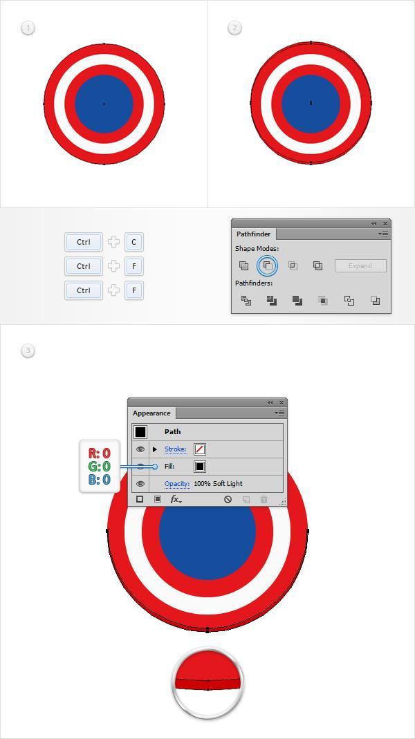 Step 5 Reselect the largest, red circle and make another two copies in front (Control-C > Control-F > Control-F).