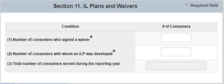 4. IL Plans and Waivers The Grantee is required t enter values in all fields in the IL Plans and Waivers sectin.