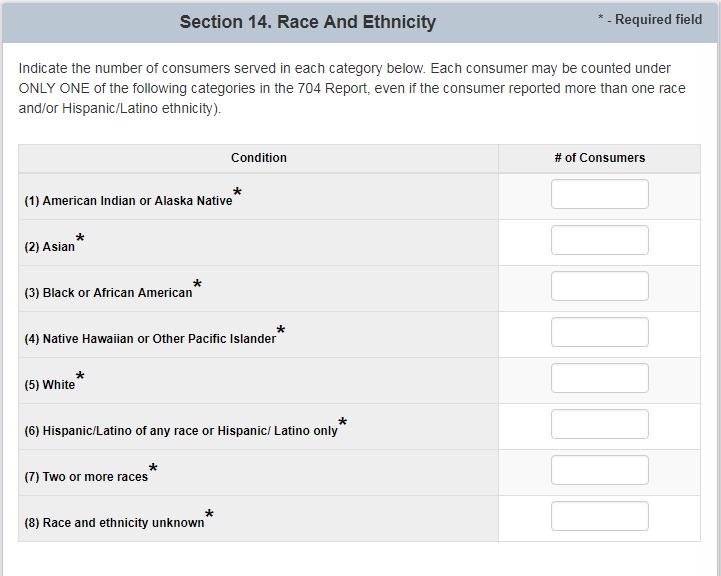 7. Race and Ethnicity The Grantee is required t enter values in all fields in the Race and Ethnicity sectin f the frm.