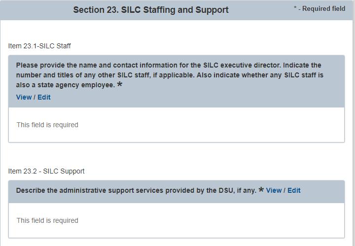 3. SILC Staffing and Supprt The SILC Staffing and Supprt cntain tw sectins: SILC Staff and SILC Supprt and the fields cntain a rich text editr that the Grantee is required t enter The grantee can