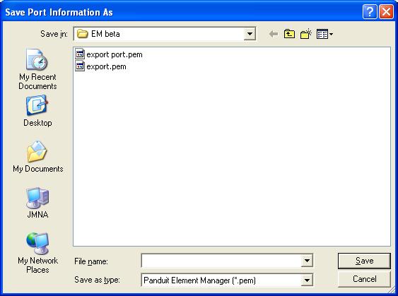 Once confirmed, another dialog box will appear and require a file name (such as Panel A Ports ) and a desired location to save the file.
