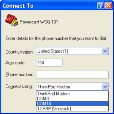 Wireless Sensor System 3. Next, you will be shown the following dialog box in which to enter a name for the connection. You can choose any name, Powercast WSG-101 is used in this manual.