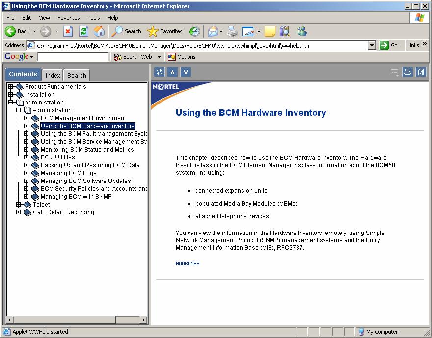 BCM 5.0 management environment 59 Figure 16 Context-sensitive HTML page BCM 5.0 common file input/output processes Many BCM 5.