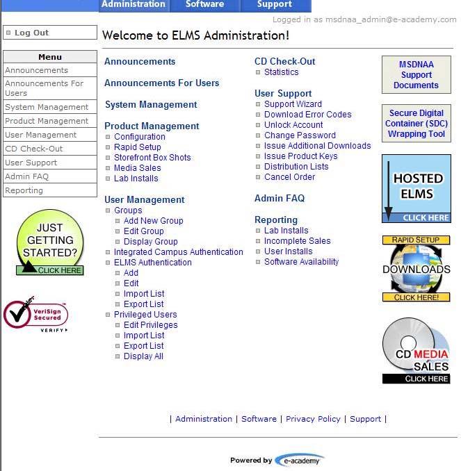 System Management Establishing Your Hosted ELMS Presence After completing your login, you will be directed to your department s administrative landing page.