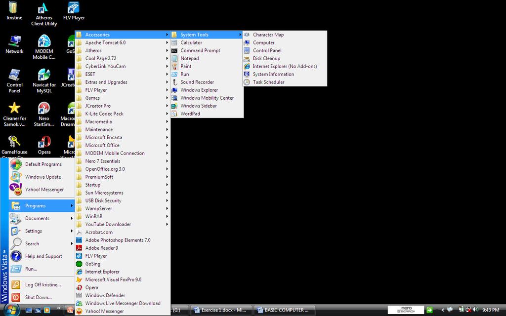 VII. Start menu clicking the start menu brings up a list of shortcuts to your programs. VIII.
