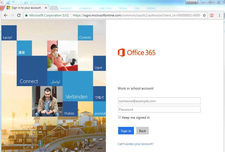 How to connect to Office 365 for the first time Once you click on the Project # indicated in the email, you will be asked to sign in: 1. Check the Keep me signed in check-box. 2.