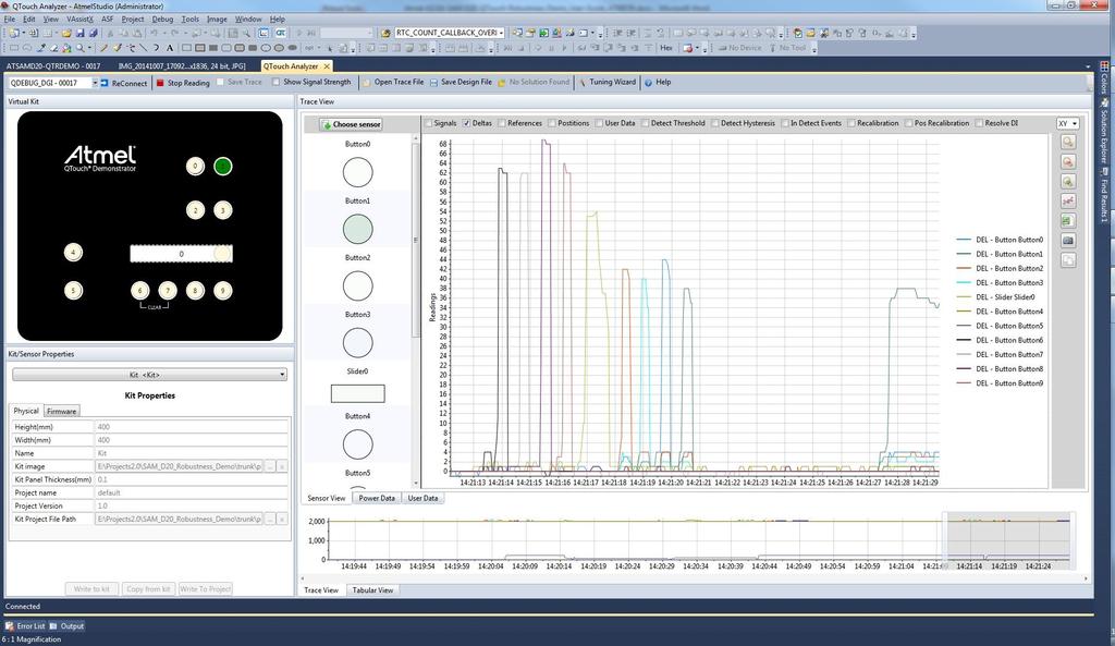 F. View touch signals in QTouch Analyzer.