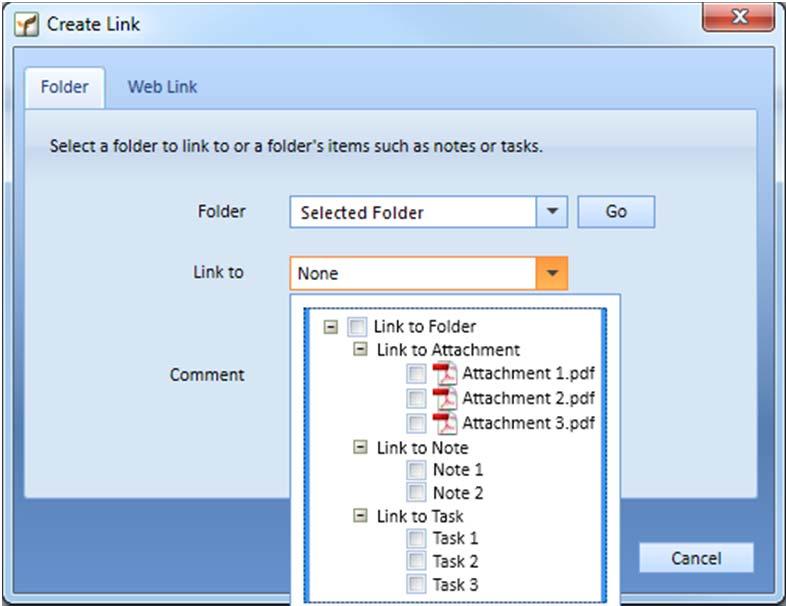 and then select the Folder or Website Tab. Then select the object. Figure: 5-40 Creating a Link from the Links Tab 5.6.