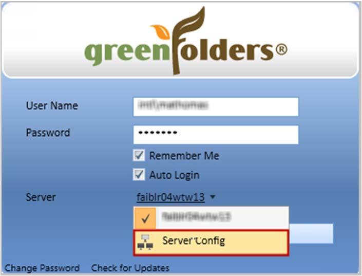 GreenFolders 3.8 User Guide General Information 4. Click Save to save the server details. The login page is displayed. 2.3.1 Configuring New Servers Figure: 2-7 Login Page To configure new servers: 1.