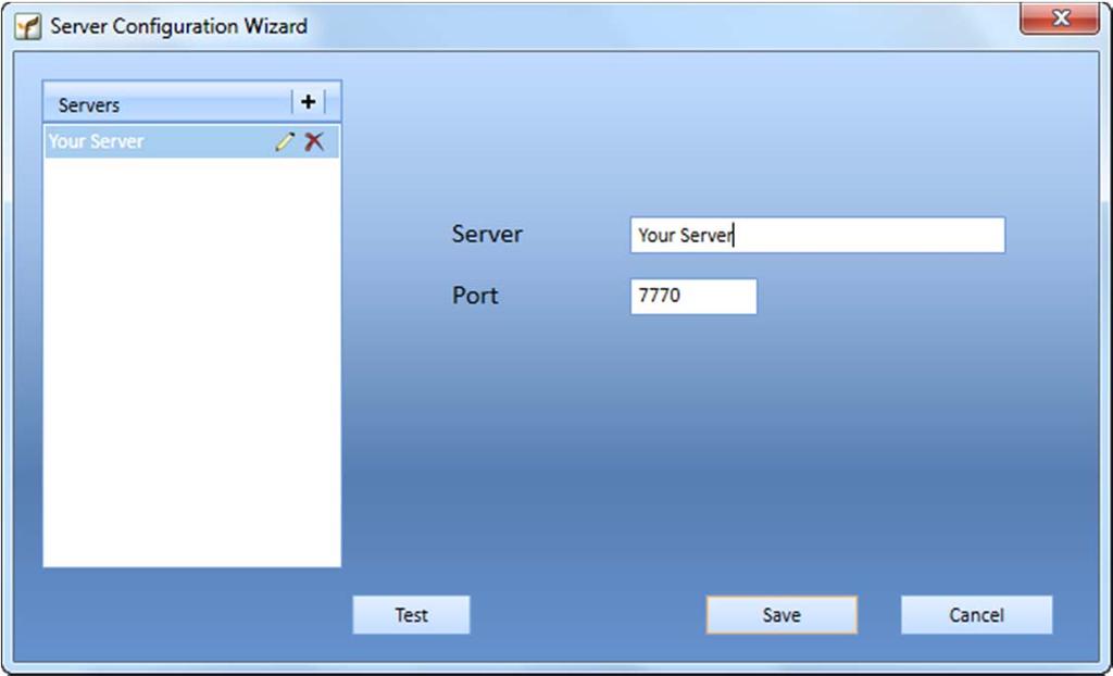GreenFolders 3.8 User Guide General Information 2. The Server Configuration Wizard window is displayed. Figure: 2-9 Server Configuration Wizard 3. Click to add a new server. 4.