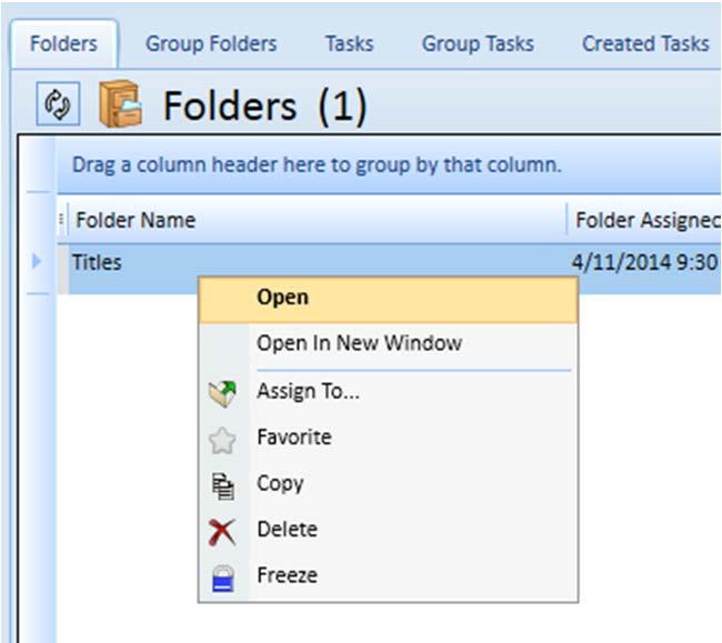 GreenFolders 3.8 User Guide Using the Home Screen Task Results 3.4.1 Folder Results This section covers the menu options for Folder Results.