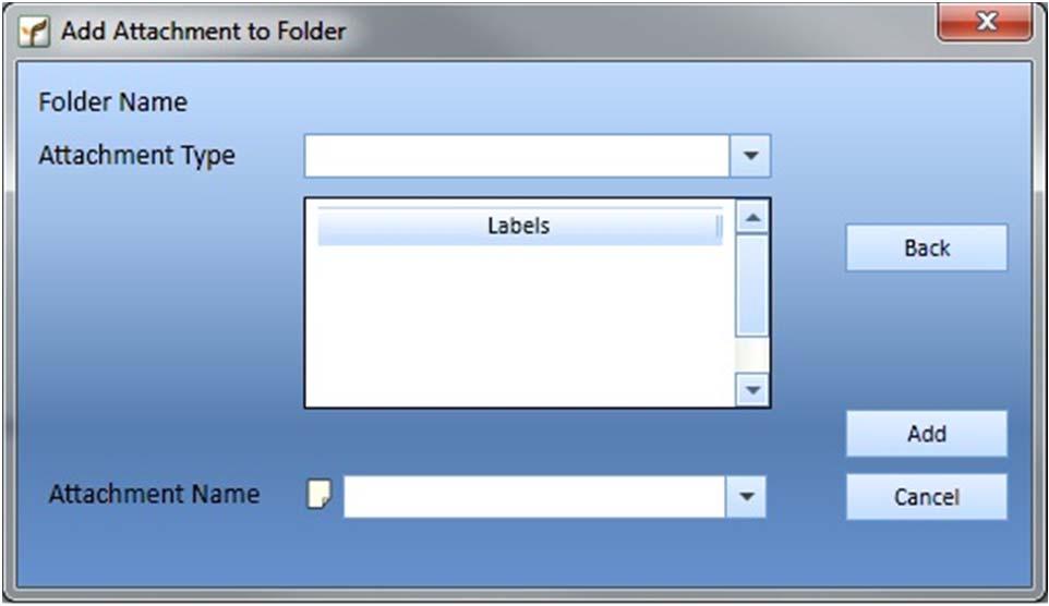 GreenFolders 3.8 User Guide Managing Folders 5. Choose the Attachment Type and Label. Figure: 5-17 Choosing the Attachment Type and Label 6. Name the attachment or select a predefined name. 7.