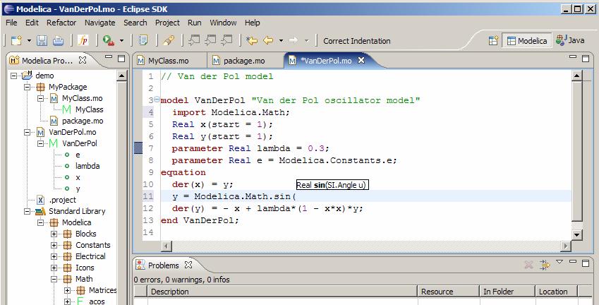 OpenModelica MDT Usage Example Code Assistance