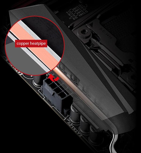 Copper-cooled to the core Exclusive DirectCU cooling technology puts better conductive copper heatpipes in direct contact with Rampage V Extreme's Extreme Engine Digi+ IV VRM zone to