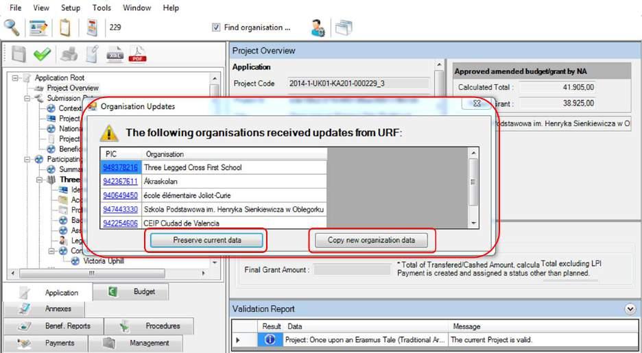 Edit organisation details. For certain Key actions e.g. KA103 and KA107 additional organisation details can be added.