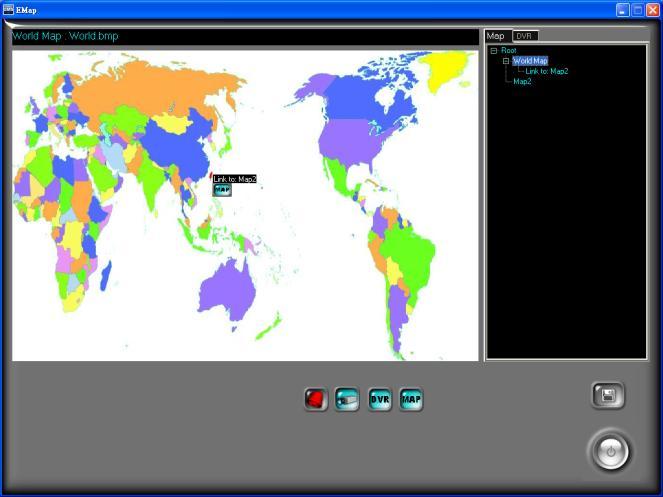 iii. Finally, click button to complete the map setting. iv. As the following image, there is a link of Map2 in the World Map. Add the DVR/NVR The fundamental operating steps of add the new DVR/NVR. i. Select the map on Block 1 first.
