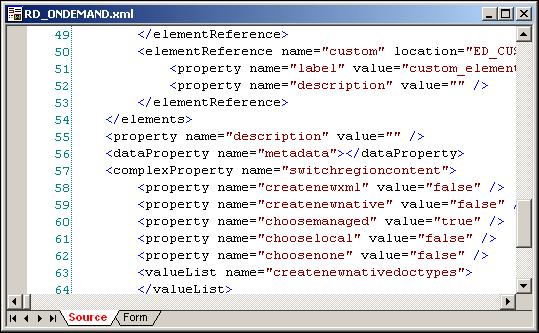 Viewing Definitions in Designer Figure 9 9 Form View (Region Definition) 9.11.2 Source View Source view displays the code for the definition.