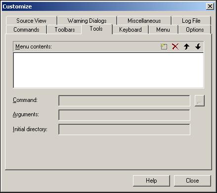 Customize Dialog Element New Rename Delete Show text labels Help Close Description Opens the Toolbar Name dialog where you can create a toolbar.