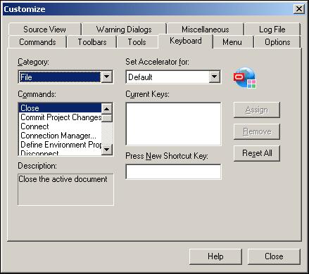Customize Dialog Figure A 4 Keyboard Tab dialog Element Category Commands Description Description Displays the menus. Select the menu that contains the command you want to assign a shortcut to.