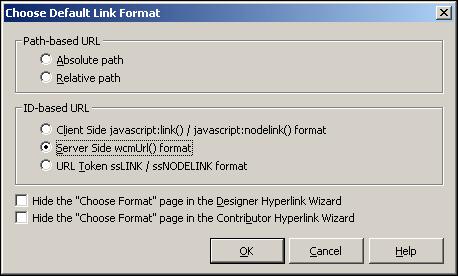 Choose Default Link Format Dialog Element Set Default OK Cancel Help Description Deletes the selected site address. Sets the selected address as the default address.