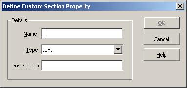 Deletes a custom section property. Opens the Define Custom Section Property dialog (see Section A.10, "Define Custom Section Property Dialog"), where you can edit a custom section property.