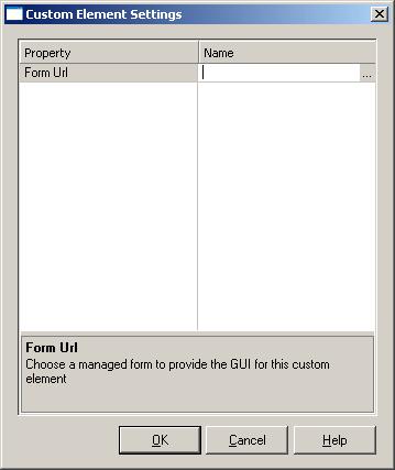 Static List Element Dialog Figure A 49 Custom Element Settings dialog Element Form Url OK Cancel Help Description Specifies the custom element form that is used with the custom element.