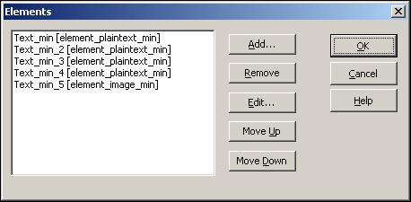 Elements Dialog The actions available in the static list element are for the list as a whole.