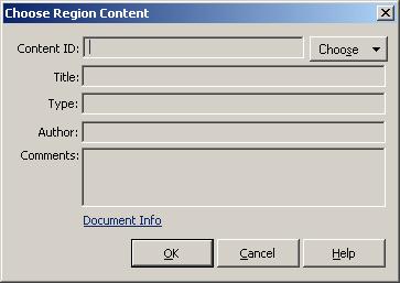 Choose Region Content Dialog appears, a placeholder information tooltip (Figure A 70) also opens in a small popup window.