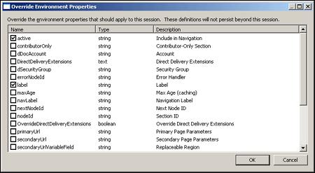 Site Studio Replicator Element Options Override Environment Properties Description Select to either replicate only the folders selected on the Select Items to Replicate screen (see Section A.82.