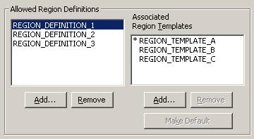 Page Templates Figure 3 13 Region Definitions and Templates Associated With a Placeholder Definition In Figure 3 13, region definition 1 has three associated region templates: A, B, and C, with
