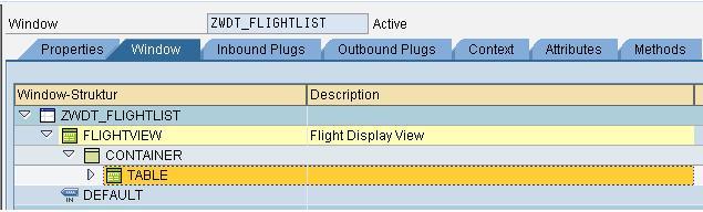 Go to the properties of view RESULTVIEW and press button Create Controller Usage and choose the following entry from the list on the popup: Embed the view, FLIGHTVIEW in the window.