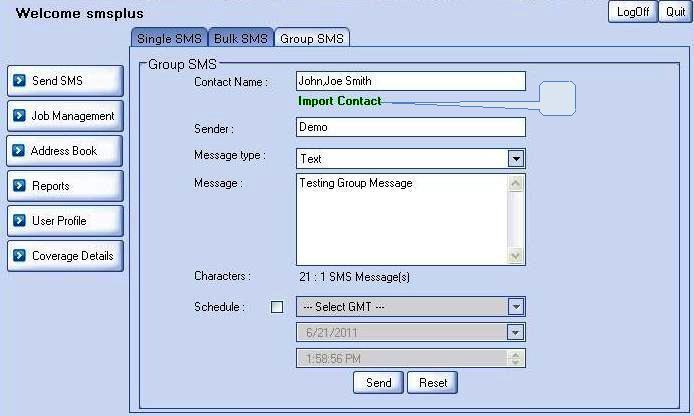 4.4 Group Sms: Group SMS provides facility to send message to the specific set of contacts.