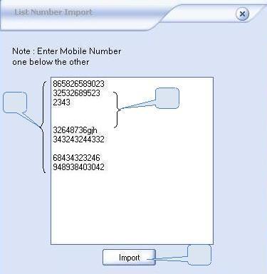 6.2.3 Importing Mobile Numbers: This section will explain the process for importing multiple mobile numbers including country code to selected distribution list.