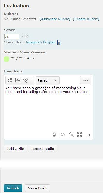 Click the Evaluate link beside the name of the student you want to assess (Figure 13). 4. Click the filename of the student submission to open it for viewing and grading in D2L (Figure 14).