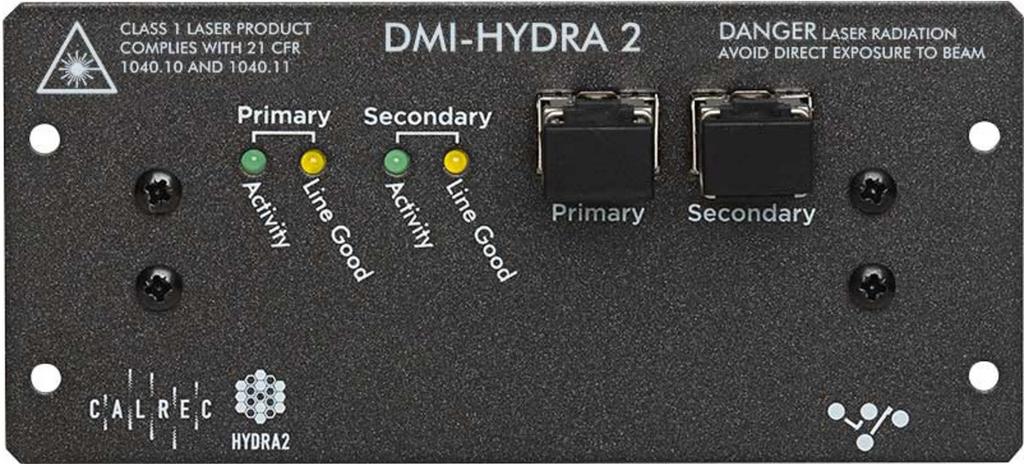 DMI-HYDRA2 MODULE - FRONT PANEL The DMI-MADI module is connected to the DiGiCo console allowing I/O to be passed between Calrec and DiGiCo domains along with exchange of labels in either direction.