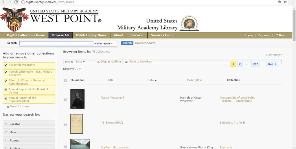 Ways to search the USMA Library Digital Collections 1.