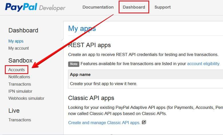 Live API Credentials In order to get a Sandbox Test Account you should access