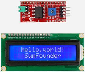 The code below shows how to use the SunFounder device with the LiquidCrystal_I2C library downloadable from SunFounder s website. /* LCD1602_I2C_template, D.
