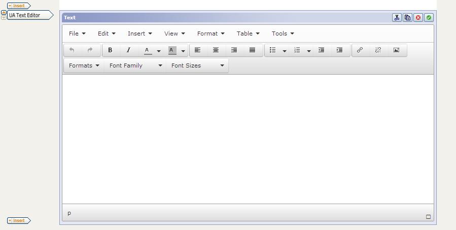 Editing Select the element to add to your page. In this case choose the UA Text Editor component.