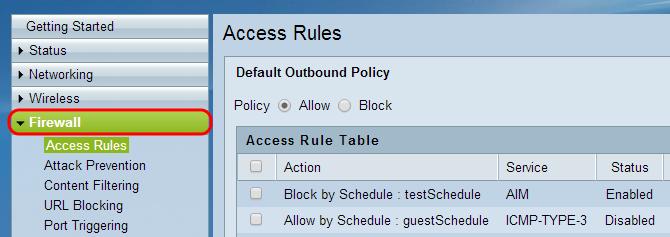 Step 2. Find the section that contains an Access Rules subsection. For Routers, go to the section labeled Firewall.