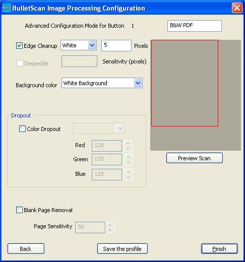 3.3.4 BulletScan Image Processing dialog Click the Next button on the BulletScan Feeding Configuration dialog box to advance to the Image Processing dialog box.