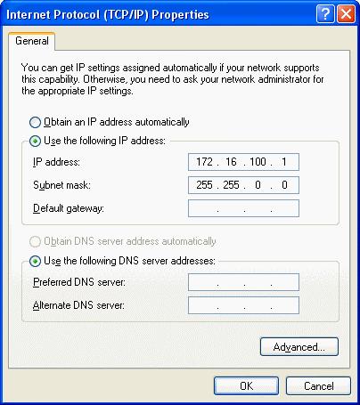 4-1. Setting a computer Set the IP address and the subnet mask. Open the Property window of TCP/IP, select Use the following IP address, and enter the IP address and the subnet mask.