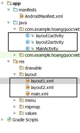 - Bước 2: Thiết kế giao diện cho các Layout main.xml <?xml version="1.0" encoding="utf-8"?> <LinearLayout xmlns:android=
