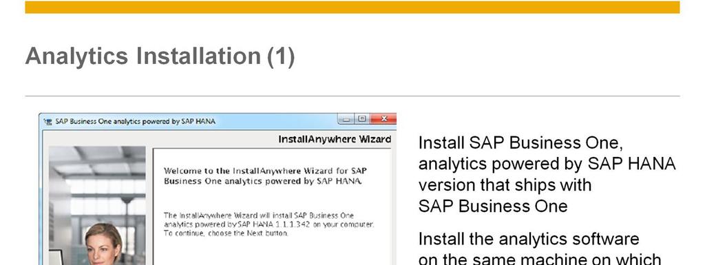 You must install the SAP Business One, analytics powered by SAP HANA version that ships with SAP Business One, version for SAP HANA.