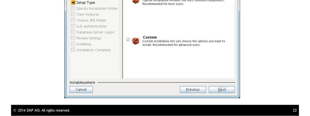 radio button. Choose Custom only if you wish to specify a different installation folder.