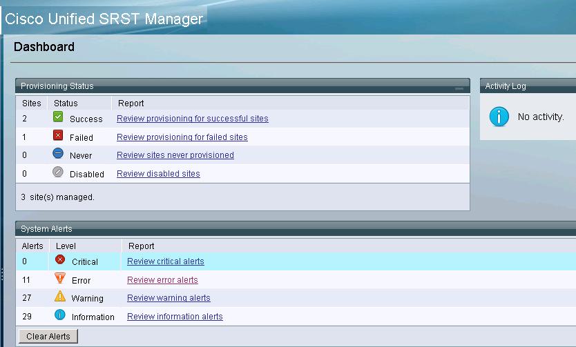 Cisco Unified SRST Manager More Troubleshooting Dashboard-